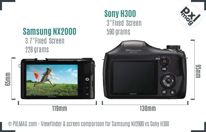 Samsung NX2000 vs Sony H300 Screen and Viewfinder comparison