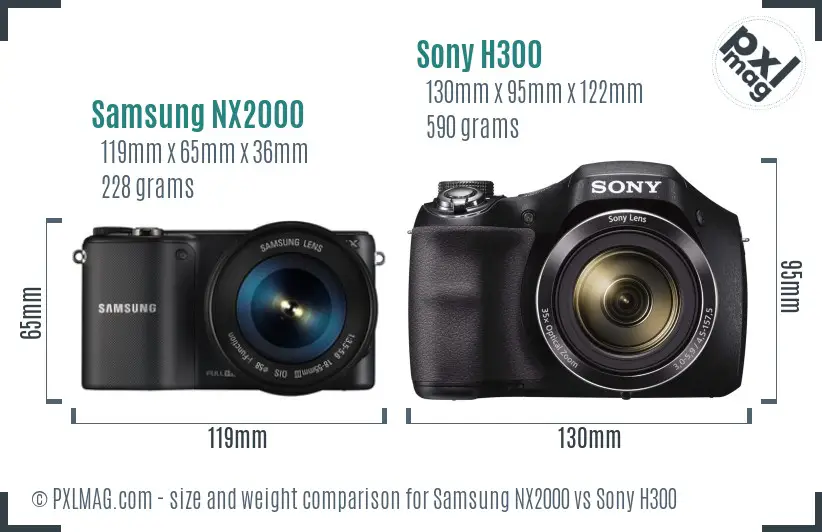 Samsung NX2000 vs Sony H300 size comparison