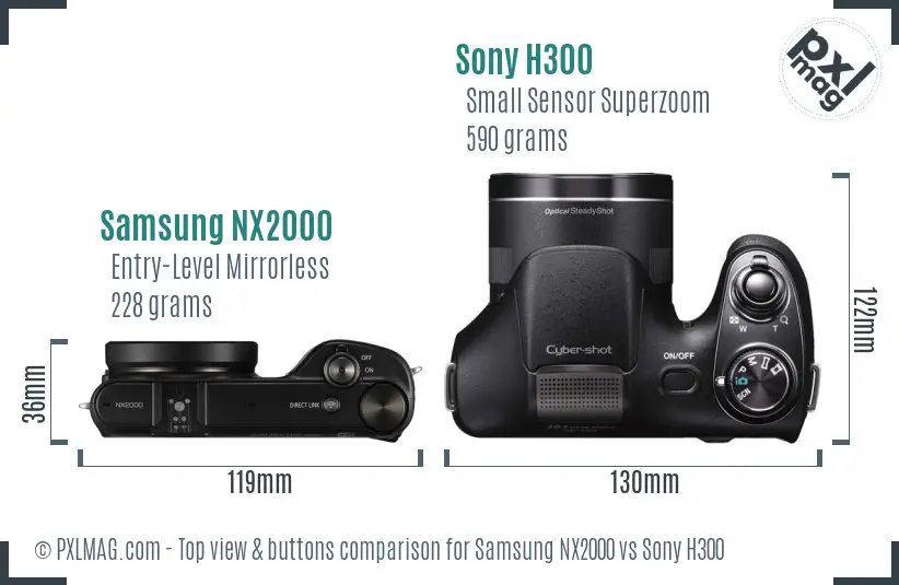 Samsung NX2000 vs Sony H300 top view buttons comparison