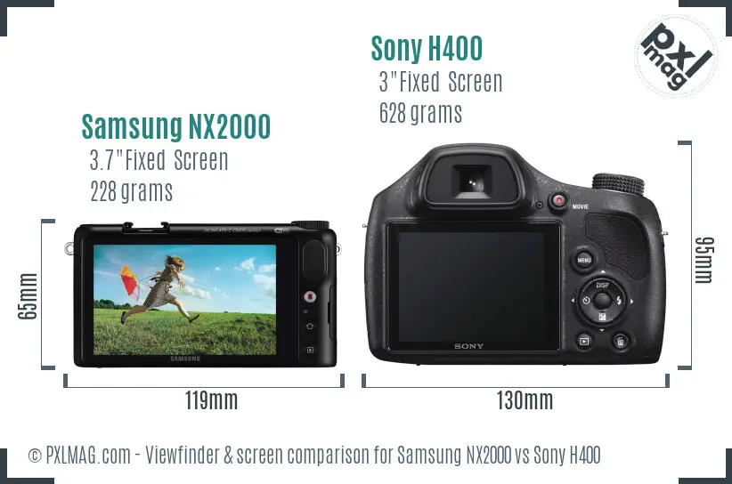 Samsung NX2000 vs Sony H400 Screen and Viewfinder comparison