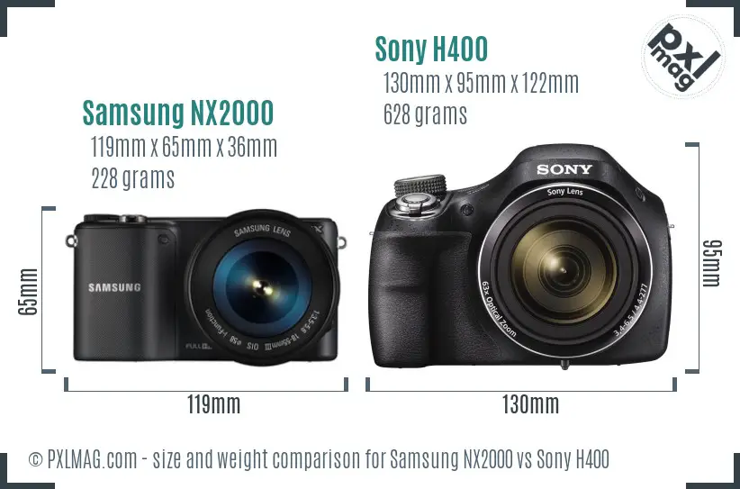 Samsung NX2000 vs Sony H400 size comparison