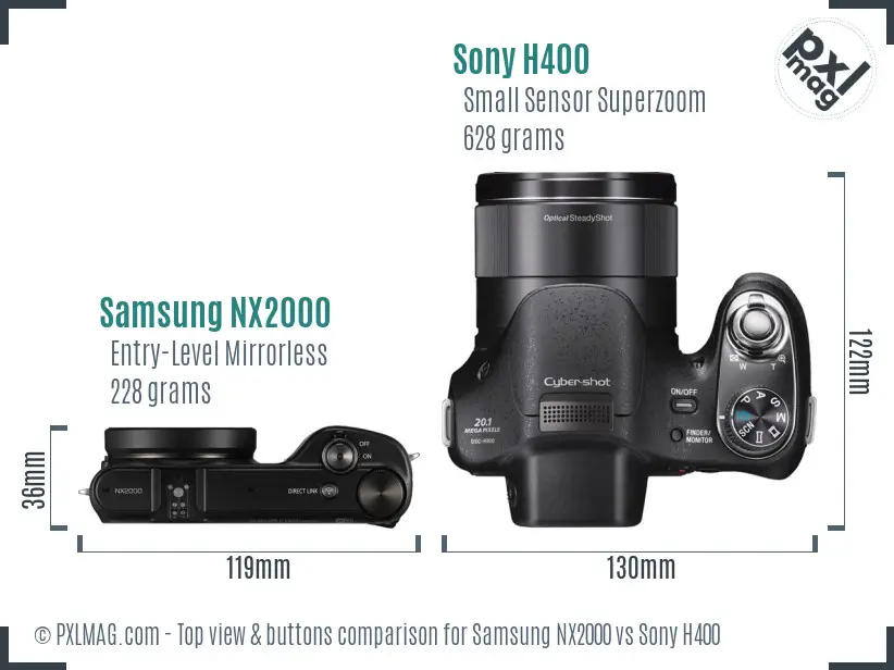 Samsung NX2000 vs Sony H400 top view buttons comparison