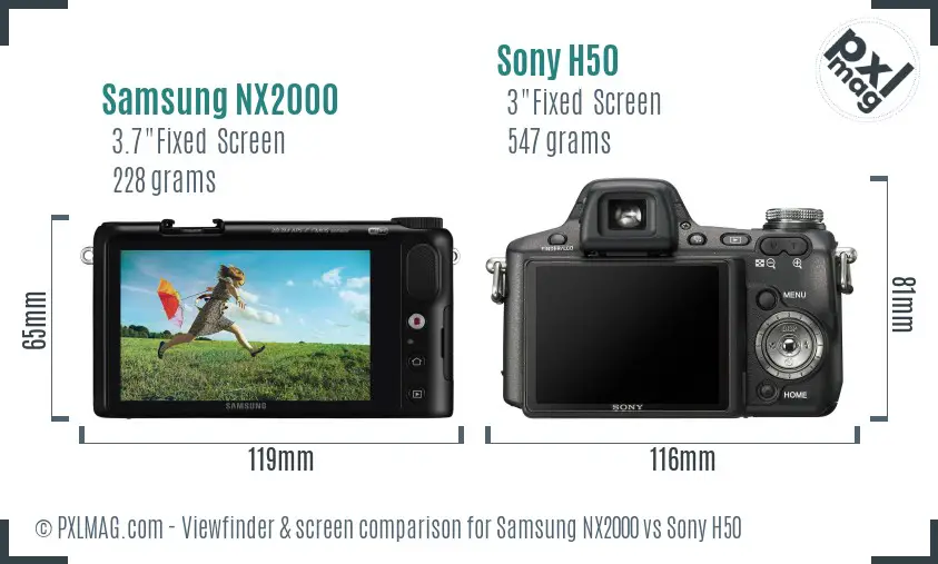 Samsung NX2000 vs Sony H50 Screen and Viewfinder comparison