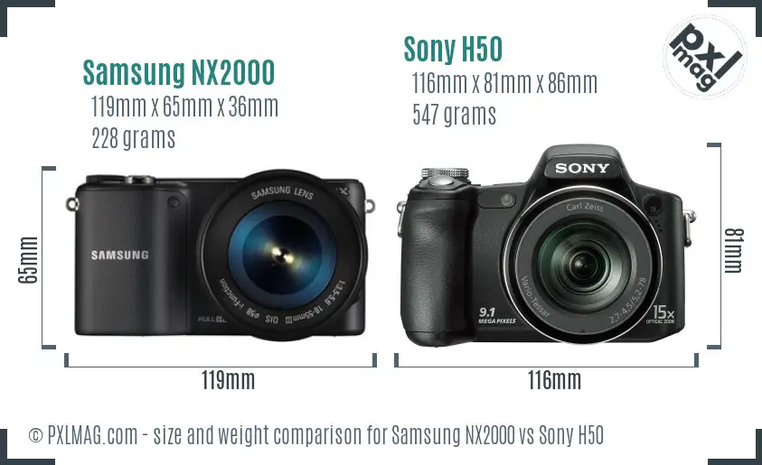 Samsung NX2000 vs Sony H50 size comparison