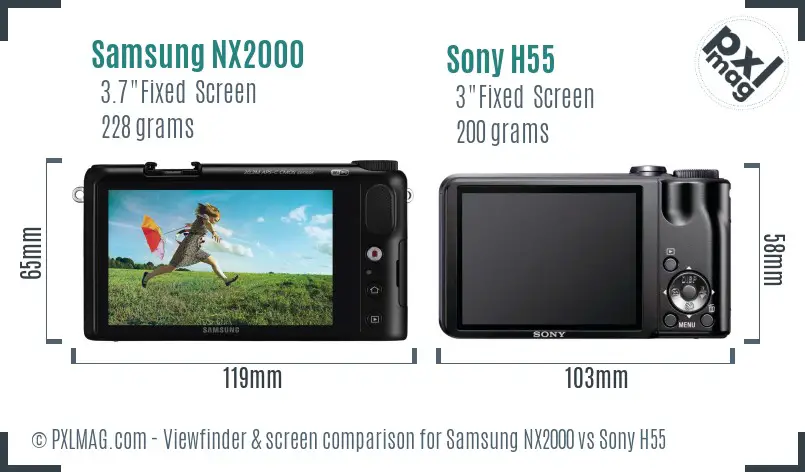 Samsung NX2000 vs Sony H55 Screen and Viewfinder comparison