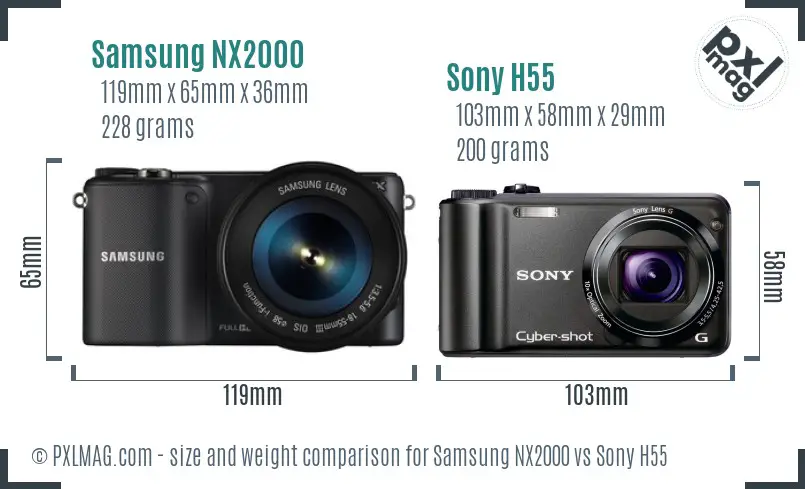 Samsung NX2000 vs Sony H55 size comparison