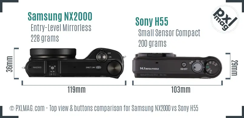 Samsung NX2000 vs Sony H55 top view buttons comparison