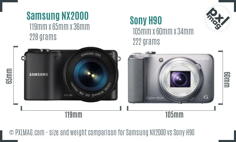 Samsung NX2000 vs Sony H90 size comparison