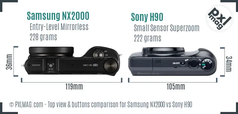 Samsung NX2000 vs Sony H90 top view buttons comparison