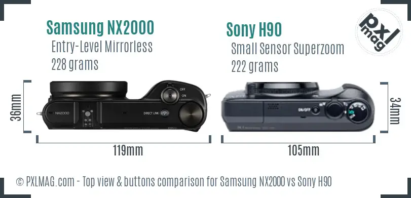 Samsung NX2000 vs Sony H90 top view buttons comparison Samsung NX2000 vs Sony H90 top view buttons comparison