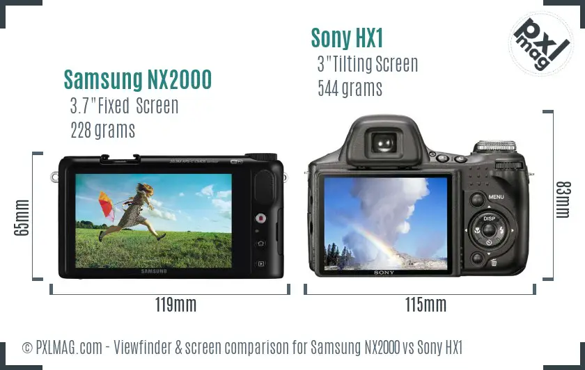 Samsung NX2000 vs Sony HX1 Screen and Viewfinder comparison