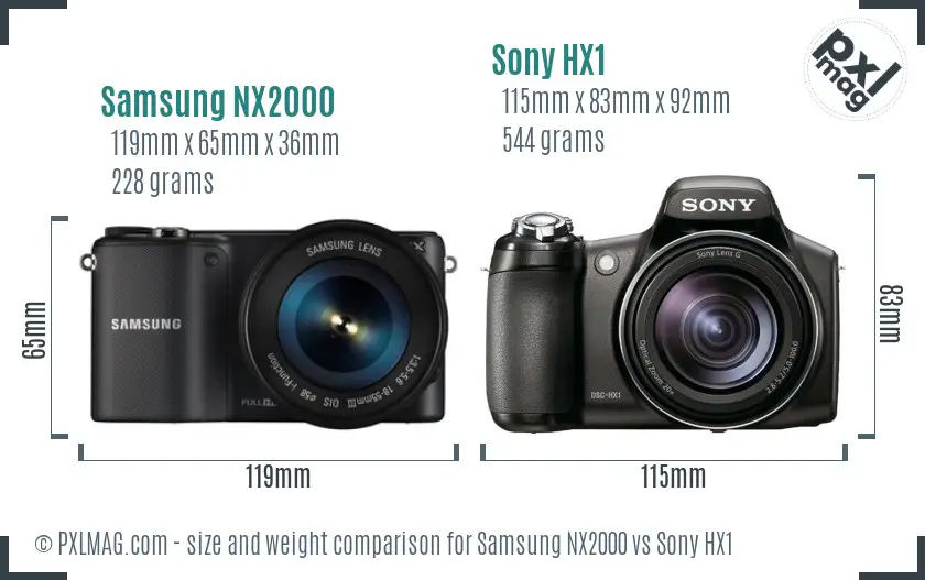 Samsung NX2000 vs Sony HX1 size comparison