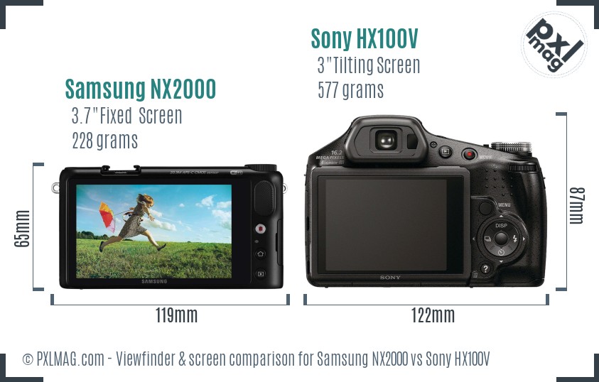 Samsung NX2000 vs Sony HX100V Screen and Viewfinder comparison