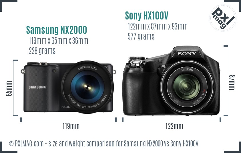 Samsung NX2000 vs Sony HX100V size comparison