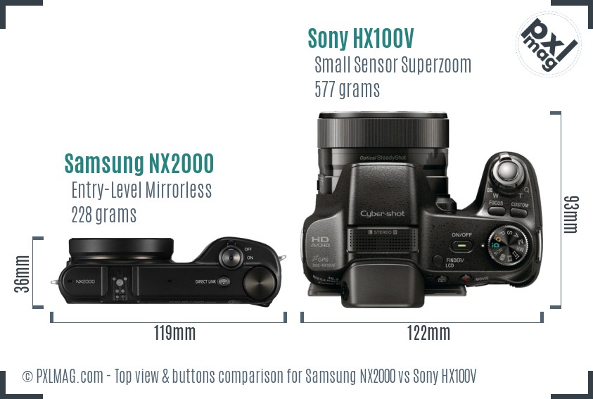 Samsung NX2000 vs Sony HX100V top view buttons comparison