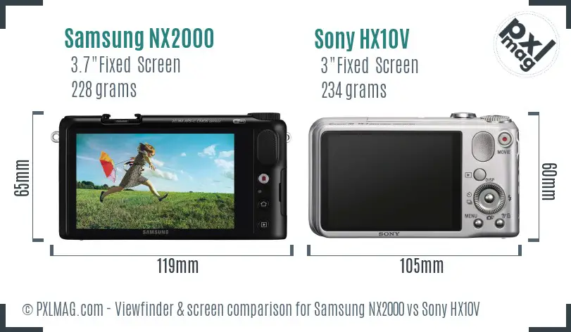 Samsung NX2000 vs Sony HX10V Screen and Viewfinder comparison