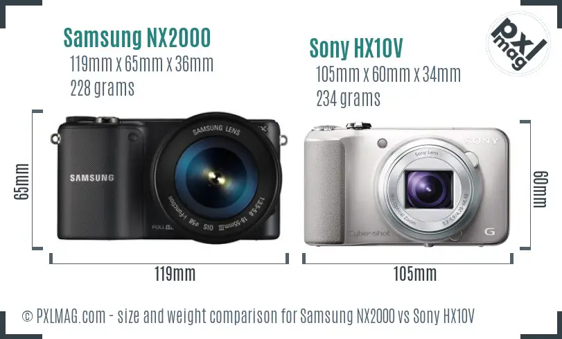 Samsung NX2000 vs Sony HX10V size comparison