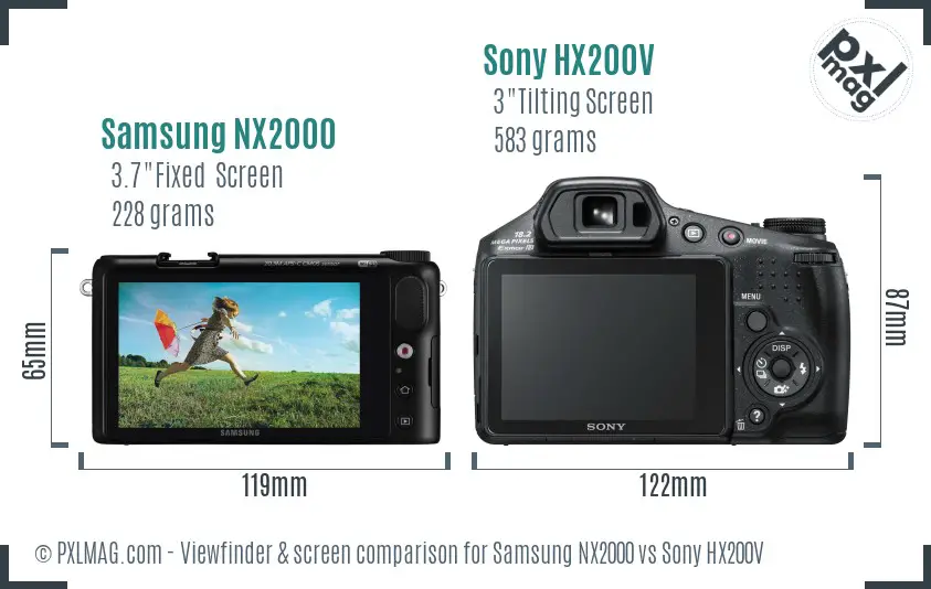 Samsung NX2000 vs Sony HX200V Screen and Viewfinder comparison