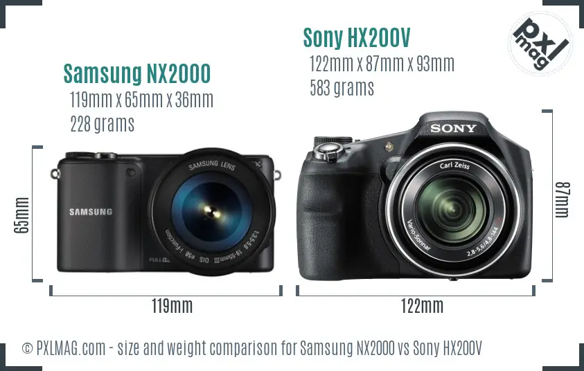 Samsung NX2000 vs Sony HX200V size comparison