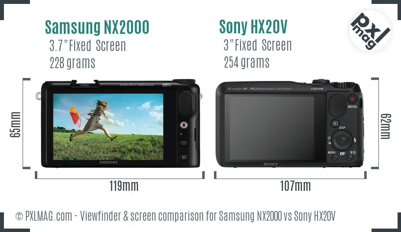 Samsung NX2000 vs Sony HX20V Screen and Viewfinder comparison