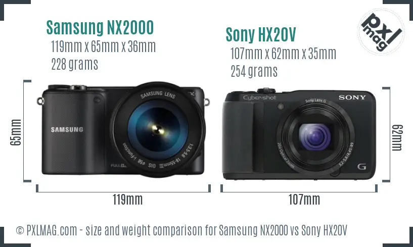 Samsung NX2000 vs Sony HX20V size comparison