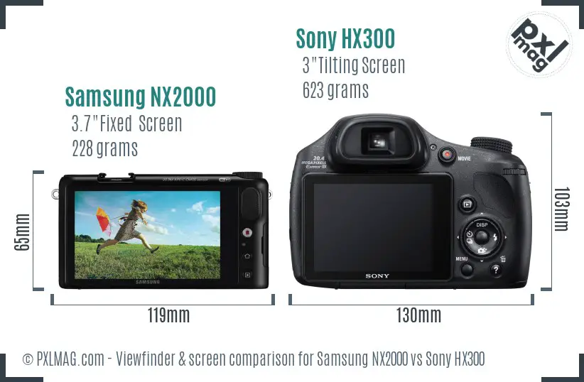 Samsung NX2000 vs Sony HX300 Screen and Viewfinder comparison