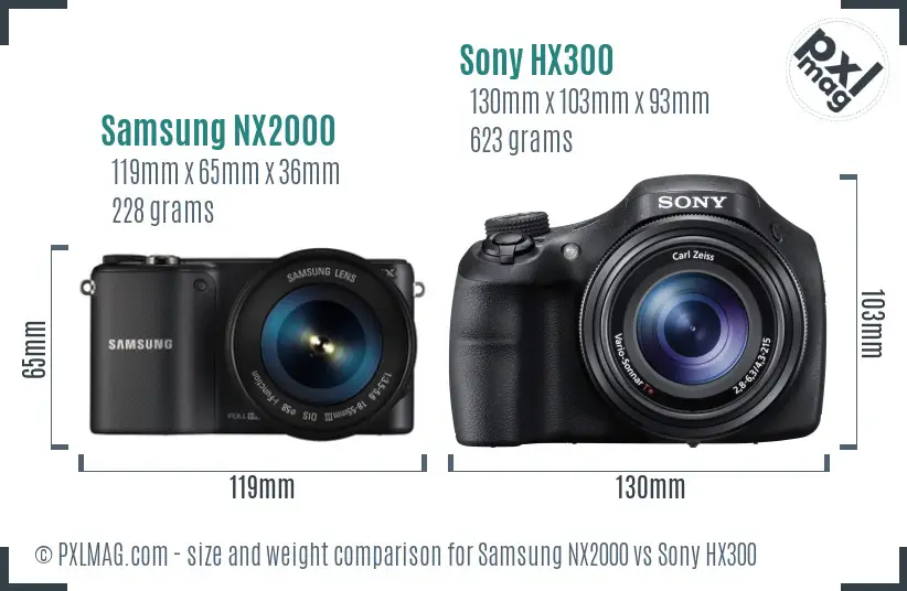 Samsung NX2000 vs Sony HX300 size comparison