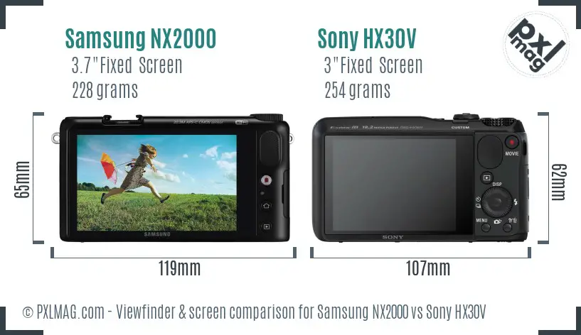 Samsung NX2000 vs Sony HX30V Screen and Viewfinder comparison