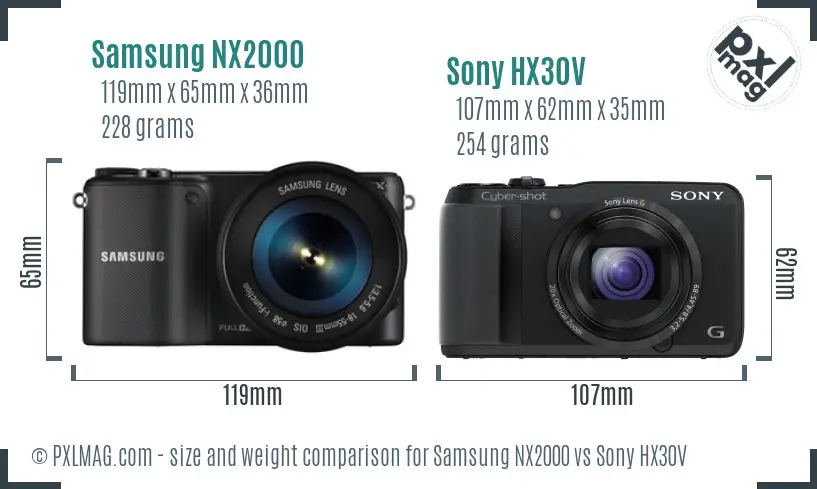 Samsung NX2000 vs Sony HX30V size comparison