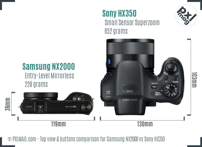 Samsung NX2000 vs Sony HX350 top view buttons comparison Samsung NX2000 vs Sony HX350 top view buttons comparison