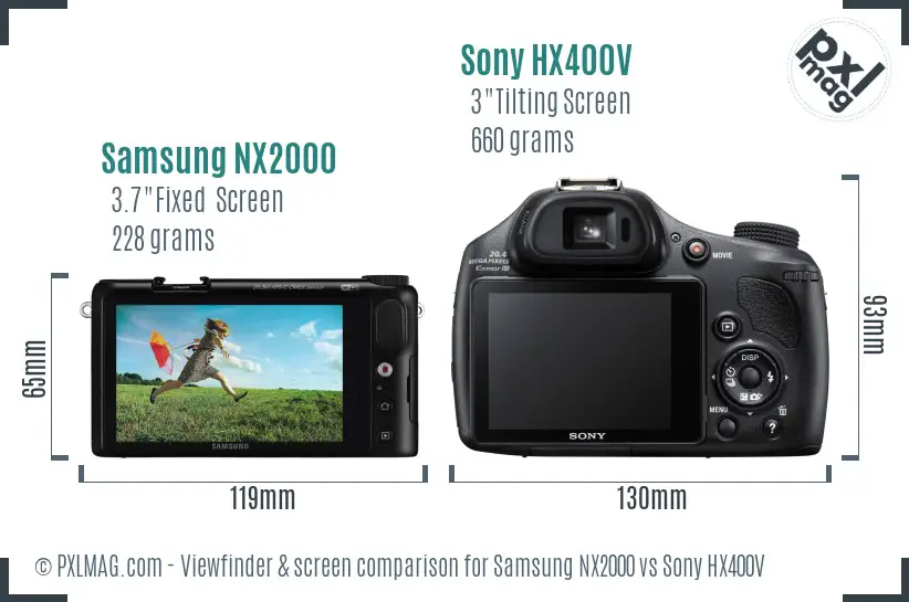 Samsung NX2000 vs Sony HX400V Screen and Viewfinder comparison