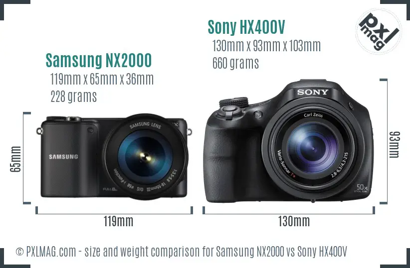 Samsung NX2000 vs Sony HX400V size comparison