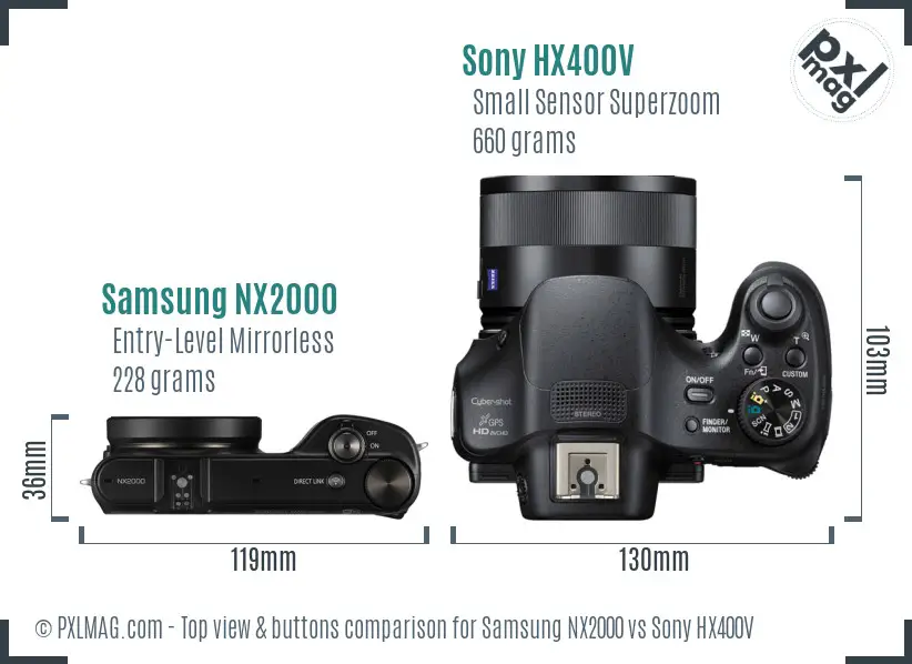 Samsung NX2000 vs Sony HX400V top view buttons comparison