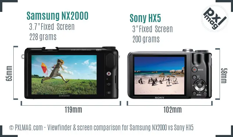 Samsung NX2000 vs Sony HX5 Screen and Viewfinder comparison