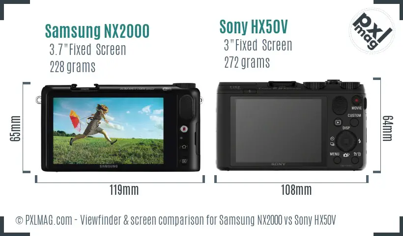 Samsung NX2000 vs Sony HX50V Screen and Viewfinder comparison