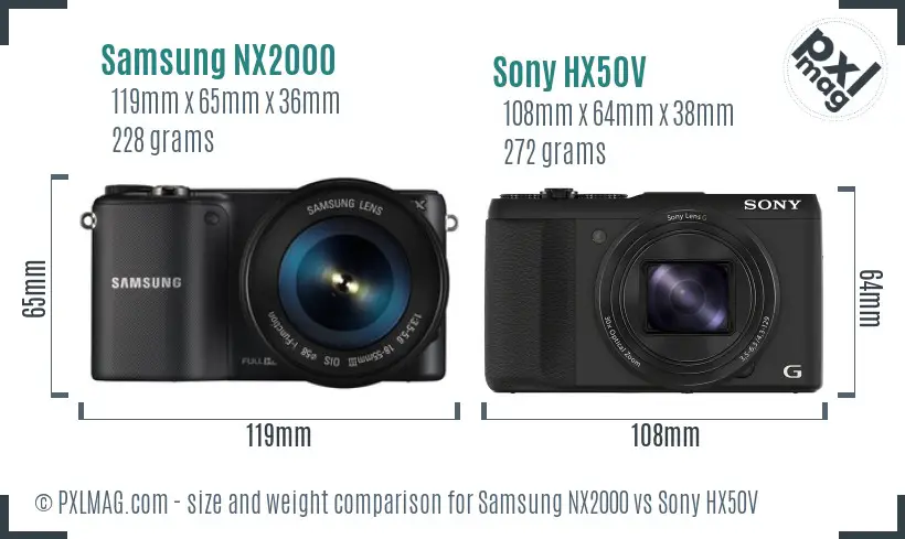 Samsung NX2000 vs Sony HX50V size comparison