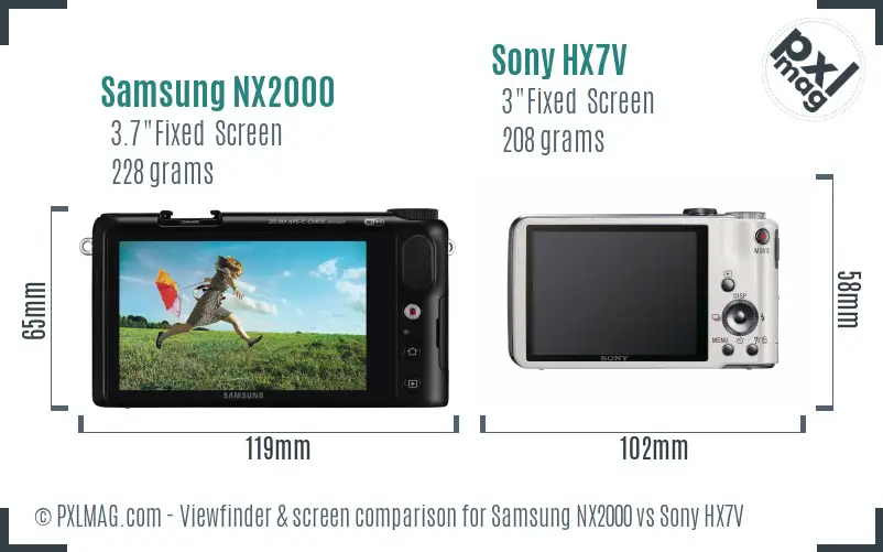 Samsung NX2000 vs Sony HX7V Screen and Viewfinder comparison