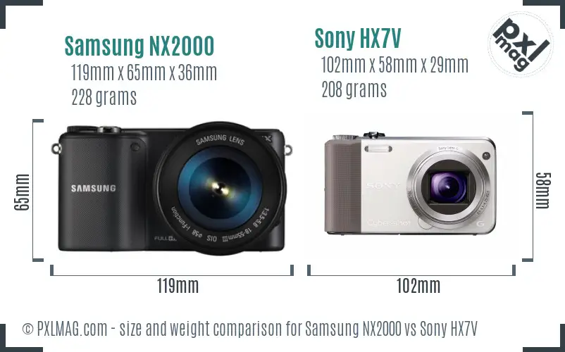 Samsung NX2000 vs Sony HX7V size comparison