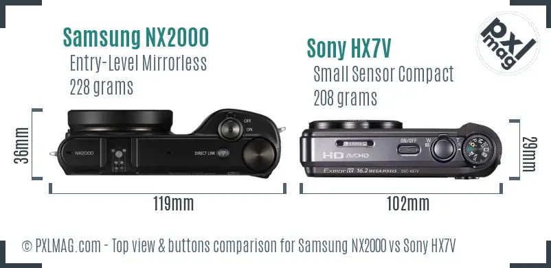 Samsung NX2000 vs Sony HX7V top view buttons comparison