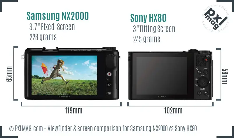 Samsung NX2000 vs Sony HX80 Screen and Viewfinder comparison