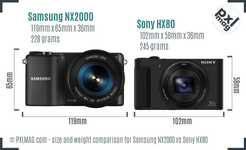 Samsung NX2000 vs Sony HX80 size comparison