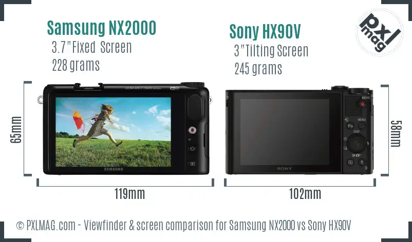 Samsung NX2000 vs Sony HX90V Screen and Viewfinder comparison