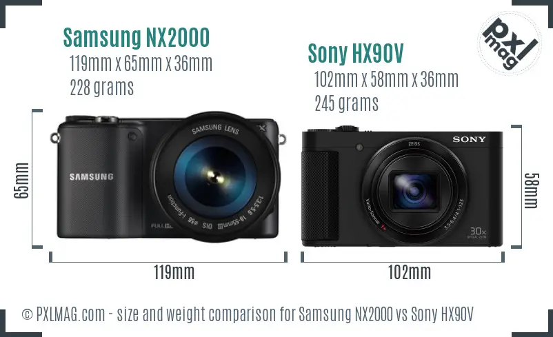 Samsung NX2000 vs Sony HX90V size comparison