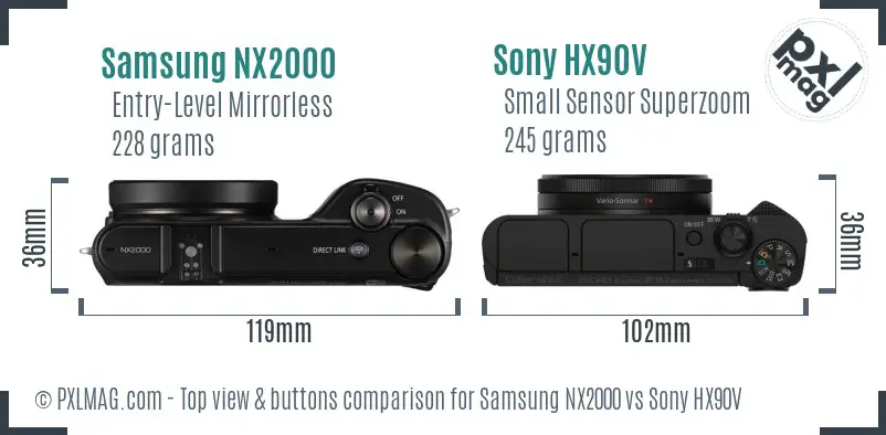 Samsung NX2000 vs Sony HX90V top view buttons comparison