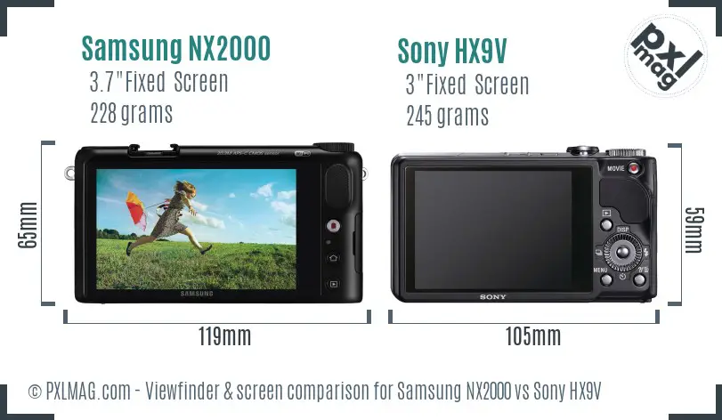 Samsung NX2000 vs Sony HX9V Screen and Viewfinder comparison