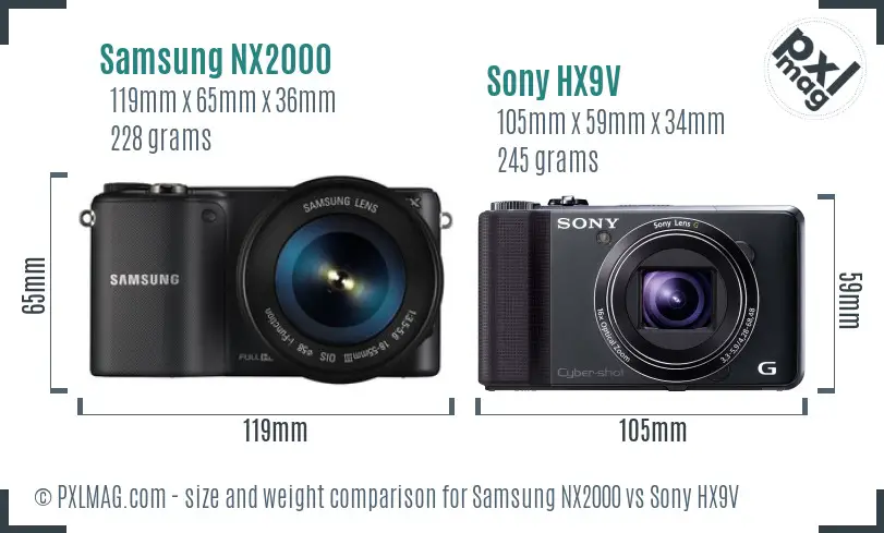 Samsung NX2000 vs Sony HX9V size comparison