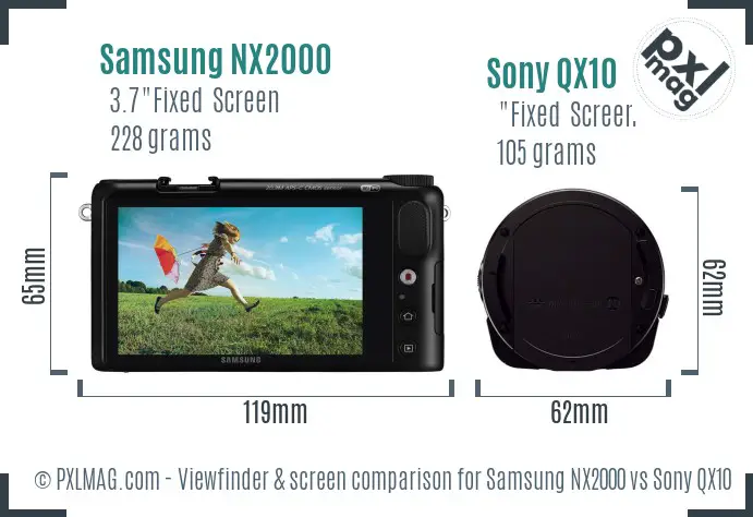 Samsung NX2000 vs Sony QX10 Screen and Viewfinder comparison