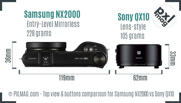 Samsung NX2000 vs Sony QX10 top view buttons comparison
