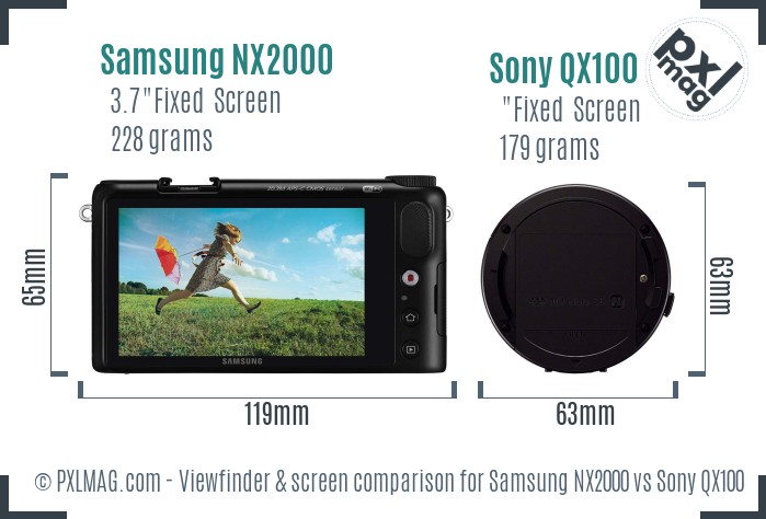 Samsung NX2000 vs Sony QX100 Screen and Viewfinder comparison