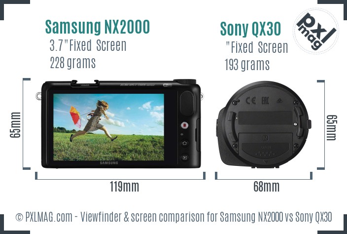 Samsung NX2000 vs Sony QX30 Screen and Viewfinder comparison